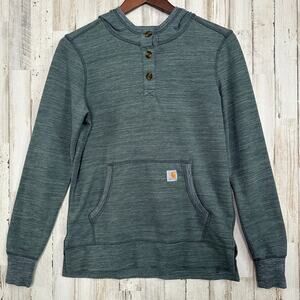 Carhartt Men's Heathered Slate Green Henley Pullover Hoodie